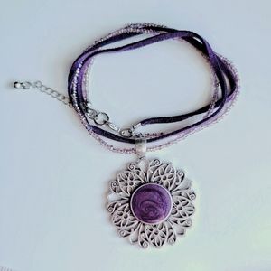 Purple Flower Statement Necklace